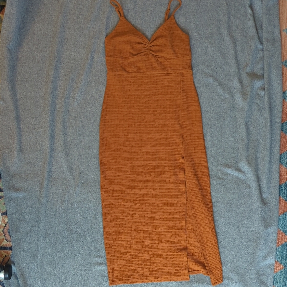 L*Space Orange Slip Midi Dress Spaghetti Strap V-Neck Cocktail